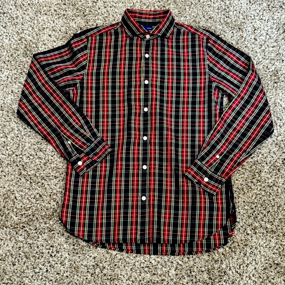 Hickey Freeman Men’s Plaid Button-Up Long Sleeve  Shirt Size Medium